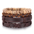 Set de cuatro pulseras vintage para hombre con cuero marrón, cuentas de madera y trenzas - Set 4 Piezas Vintage Marrón Negro (HS1837-1)