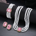 Elegantes mehrlagiges Perlen-Schmuckset mit rosa Edelstein-Halskette und Armband - Rosa (Goldene Basis)