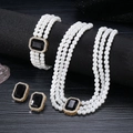 Elegantes mehrlagiges Perlen-Schmuckset mit schwarzen Edelsteinen und Goldfinish - Schwarz (Goldene Basis)