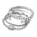 Silver bracelet set with sparkling zircon rectangle stone and twisted chain details - Assorted Rhinestone Bracelet and Bangle Collection (HS1679-4) / Silver