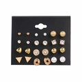 12-teiliges Set goldene Ohrstecker mit Perlen, Zirkonia und geometrischen Formen - 12 Paar Herz Geometrische Perlenstecker (HS1866-13)