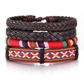 Set de pulseras vintage para hombre con trenzado de cuero y patrones étnicos - Set 4 Piezas Trenzado Estilo Étnico (HS1837-2)