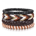 Set de pulseras de cuero retro para hombre con cuentas de madera y cuerdas tejidas - Set 4 Piezas Cuentas de Madera Multi-Elementos (HS1837-3)