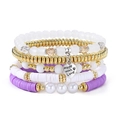 Fünfteiliges Boho-Armband-Set mit weißen Perlen und goldenem Herzanhänger - Lila Weiß Gold Herzanhänger Stil (HS1871-3)