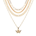 Layered gold necklace set with angel portrait pendant, cuban link and snake chains - Four Layer Cupid Portrait Paperclip Snake Chain Necklace (HS1879-2)