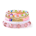 Böhmisches mehrlagiges Armband-Set mit rosa Kristallperlen und weißen Perlen - Rosa Weiß Gold Ton Stil (HS1871-2)