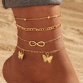 Vintage 4-piece gold anklet set with butterfly and infinity charms for women - Butterfly Infinity Style (HS1881-3) / Gold
