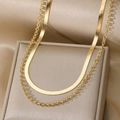Collar de doble capa en oro con cadena de serpiente y eslabones en caja de satén - Doble Capa Serpiente Dorada (HS1838-3)