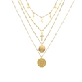 Gold layered necklace set with celestial pendants and retro sun coin charms - Four Layer Cross Sun Moon Star Necklace (HS1879-9)