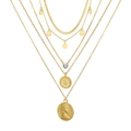 Five-layer gold multilayer necklace set featuring angel portrait and coin pendants - Five Layer Portrait Star Sun Rhinestone Necklace (HS1879-10)
