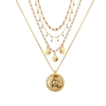 Gold-plated five-layer layered necklace featuring MOM pendant and rhinestone coin charm - Five Layer MOM Letter Rhinestone Coin Necklace (HS1879-13)