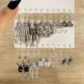 Gotische Ohrringe in Altsilber mit Totenkopf, Spinne und Kreuz für Halloween-Outfits - Multi-Element Halloween Gothic Set (HS1925-1)