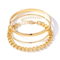 3-teiliges Set aus polierten goldenen Armbändern mit klobiger Kette und feinen Reifen - 3-teiliges Armreif- und Armband-Set (HS1877-4)