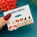 Christmas stud earring set featuring Santa, reindeer, and tree on festive card - Santa Claus Elk And Snowflake Christmas Tree Style (HS1885-1)