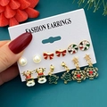 6-pair set of Christmas earrings featuring Santa Claus, tree, and snowflake pendants - Faux Pearl Bow Candy And Santa Claus Style (HS1885-2)