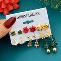 Christmas earrings set featuring festive elk, Santa, and tree pendants in six unique pairs - Gift Box Bow And Spiral Christmas Tree Style (HS1885-3)