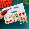 Christmas earring set with festive reindeer, hat and sock charms on fashion card - Reindeer Christmas Hat Sock And Red Heart Style (HS1885-4)