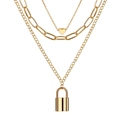 Drelagiges goldfarbenes Halsketten-Set mit Herz- und Vorhängeschloss-Anhänger und Büroklammer-Gliedern - 3-lagige Herz Vorhängeschloss Halskette (HS1866-1)