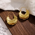 Detail shot of golden irregular double-layered geometric earrings with hammered texture - Double Layer Hammered Irregular Style (HS1930-Gold-10)