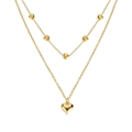 Collier double couche doré avec plusieurs pendentifs en forme de cœur polis - Collier à Étages Cœur (HS1957-2)