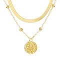 Goldene Doppelhalskette mit Schlangenkette und gehämmerter runder Medaille als Anhänger - Doppellagige Schlangenkette Gehämmerte Scheibe Halskette (HS1866-5)