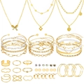 Parure de bijoux 49 pièces plaqué or avec colliers bracelets bagues et boucles - Assortiment Complet de Bijoux (HS1957-9)