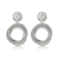 Vintage silver woven textured geometric drop earrings with interlocking circles - Silver Woven Texture Hoop Drop Style (HS1930-Silver-8)