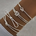Minimalistisches silbernes mehrlagiges Knoten- und Twist-Armreif-Set für Damen Dekoration - HS1872-3 / Silber
