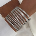 9-teiliges silbernes Armreif-Set mit geometrischer Prägung und Vintage-Textur für Damen - HS1872-5 / Silber