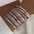 10er-Set silberfarbene geometrische Armbänder mit geprägten Mustern am Handgelenk - HS1872-7 / Silber