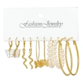 Coffret de boucles d'oreilles dorées avec pendentifs papillons et perles nacrées - Lot de 6 paires dorées (papillon/serpent/perle)(HS739-2)