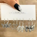 Gotisches Vintage-Ohrring-Set in Silber mit Schmetterlings- und Pilzmotiven - Retro Silber Schmetterling Herz 4-Paar Set (HS1925-3)
