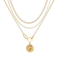 Gold-layered necklace set featuring a vintage coin portrait pendant and paperclip chain - Three Layer Vintage Portrait Coin Pendant Necklace (HS1879-8)