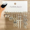 Gothic Ohrring-Set aus Silber mit Spinne, Schlange und Totenkopf, 5er-Pack-Set - Punk Retro Silber 5-Paar Set (HS1925-4)