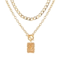 Double-layered golden necklace with thick Cuban chain and rose embossed pendant - Double Layer OT Buckle Rose Relief Cuban Chain (HS1879-11)