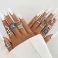 12-teiliges Vintage-Silber-Ring-Set im Boho-Stil mit Türkissteinen und Schlangen-Motiv - 12-teiliges Set (HS1975)