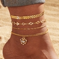 Goldenes Lagen-Fußkettchen Set mit Schmetterlings-Herz-Anhängern am Strand - Hohlherz Hauptdiamant Stil (HS1881-10) / Gold