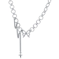 Silver Y2K hip hop necklace with chunky chain, butterfly pendant and star charms - Silver Butterfly Four-Pointed Star Tassel Necklace