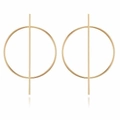 Minimalist gold geometric round hoop earrings with vertical bar accent for women - Minimalist Geometric Circle And Rod Style (HS1930-Gold-1)