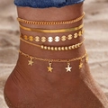 Five-piece gold anklet set with pentagram stars, pearls and cuban chains for beach - Golden Five Layer Five-Pointed Star (HS1926-4)