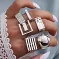 7-teiliges Vintage-Silberlegierung Ring-Set mit weißem Harzstein und strukturierter Optik - Weißer Stein Geometrisches Set (HS1967-2)