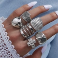 7-teiliges Vintage Silber Ring-Set mit Kreuz und weißem Stein im Boho-Stil Design - Kreuz Vintage Set (HS1967-4)