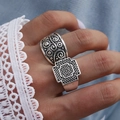Vintage Silberfarbenes Ring-Set mit Wellenmuster und strukturierten geometrischen Formen - Wellenförmiges Geometrisches Set (HS1967-8)