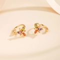 Elegant gold-plated flower ear cuff with colorful marquise-shaped cubic zirconia stones - Colorful Flower Style (EH1253)