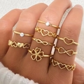 9-piece gold alloy ring set with star, moon, and heart designs for stacking - Heart Clover 9-Piece Set (HS1981-8)