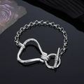 Pulsera de cadena geométrica en plata antigua con eslabones rectangulares y cierre OT - Estilo de Cierre OT de Anillo Redondo Audaz Simple (HS1939-3)