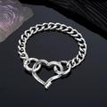 Pulsera de cadena gruesa de plata vintage con cierre OT de gran corazón hueco para mujer - Estilo de Cadena de Barbada con Hebilla Principal de Corazón Calado (HS1939-4)