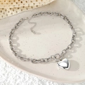 Collar plateado con colgante de corazón, cadena de eslabones y cierre de langosta - Estilo Corazón de Cadena Gruesa Plata Brillante