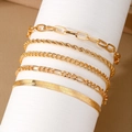 Set de 5 pulseras de cadena dorada estilo bohemio con eslabones de clip y de serpiente - Juego de Cadena de Clip y Serpiente (HS1481-3) / Dorado