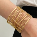 Golden wide woven mesh cuff bracelet in a geometric hollow design for a modern look - Wide Woven Grid Style (HS1974-6)